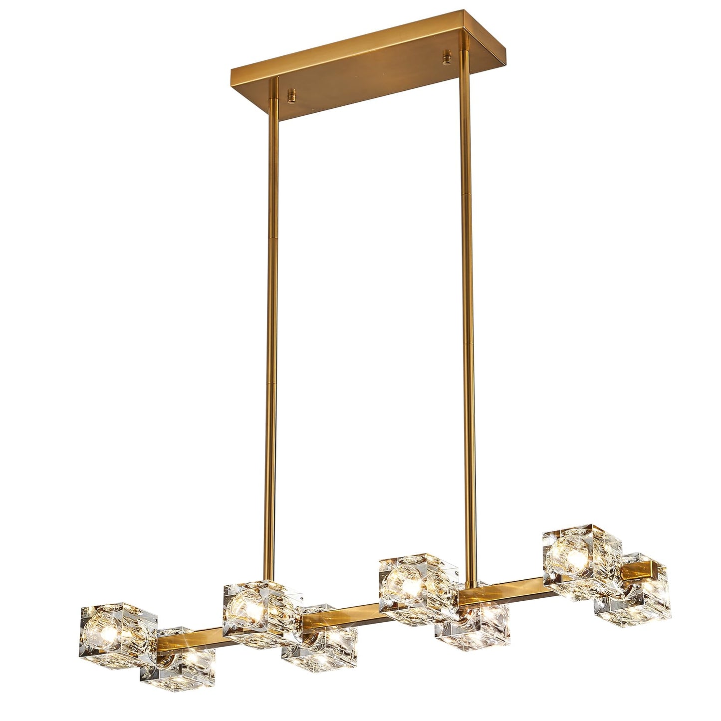 JUJUQI Moderne Kristall-Kronleuchter,Gold Hängeleuchte, K9 quadratischer Kristall Häengelampe mit 8 Lichtern,Würfel-Schirm, hängende Deckenleuchte für Esszimmer, Schlafzimmer, Wohnzimmer