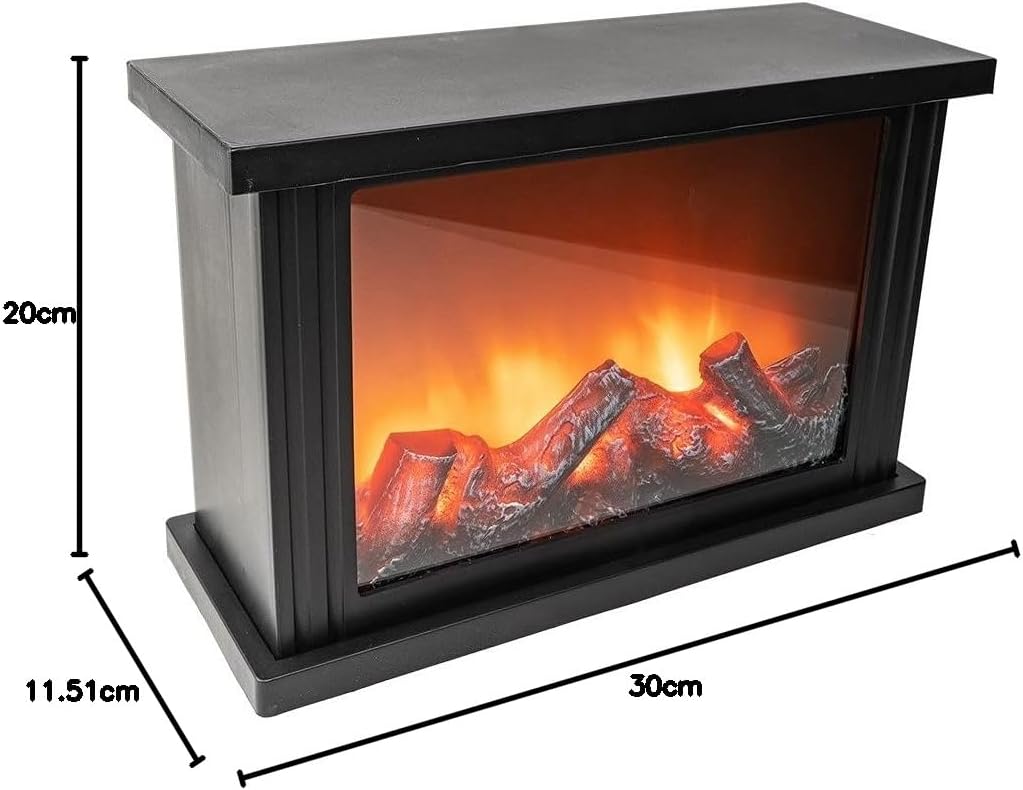 Ideen mit Herz LED Fireplace, Decorative Fireplace, Electric, Battery Operated, Without Heating, Realistic Fire/Flame Effect, 30 x 11.5 x 20 cm, with Timer Function (6 Hours On / 18 Hours Off)
