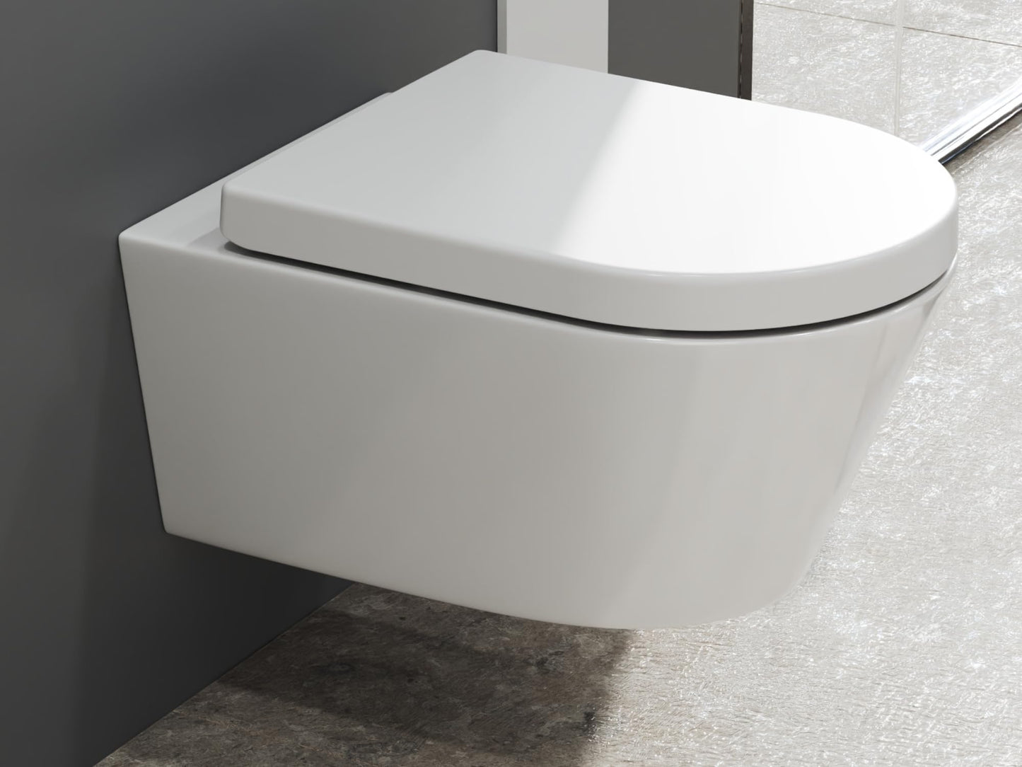 SSWW | Spülrandlose Toilette mit Softclose Toilettendeckel, Hänge-WC aus Keramik, Wand-WC, Tiefspüler | 54 cm lang