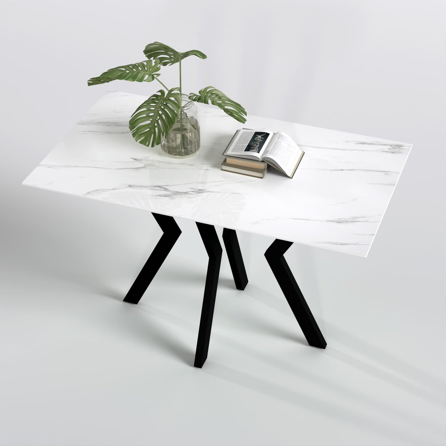 GOLDFAN Glas Esstisch Küchentisch Glastisch Silberne Metalltischbeine Moderner Stil Quadratischen Tisch für Büro Küche 110cm