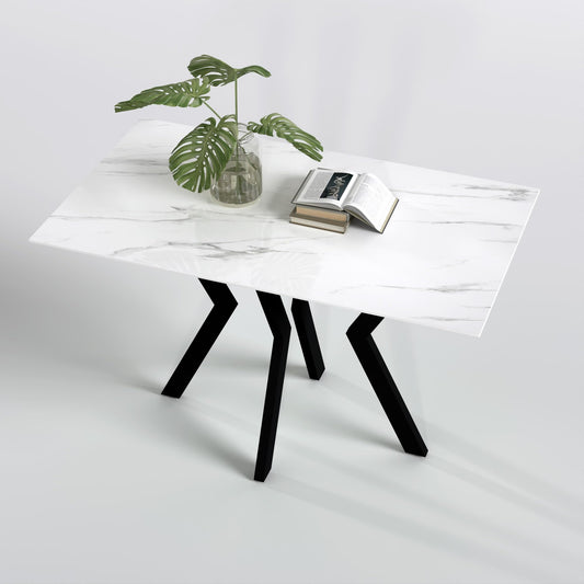 GOLDFAN Glas Esstisch Küchentisch Glastisch Silberne Metalltischbeine Moderner Stil Quadratischen Tisch für Büro Küche 110cm