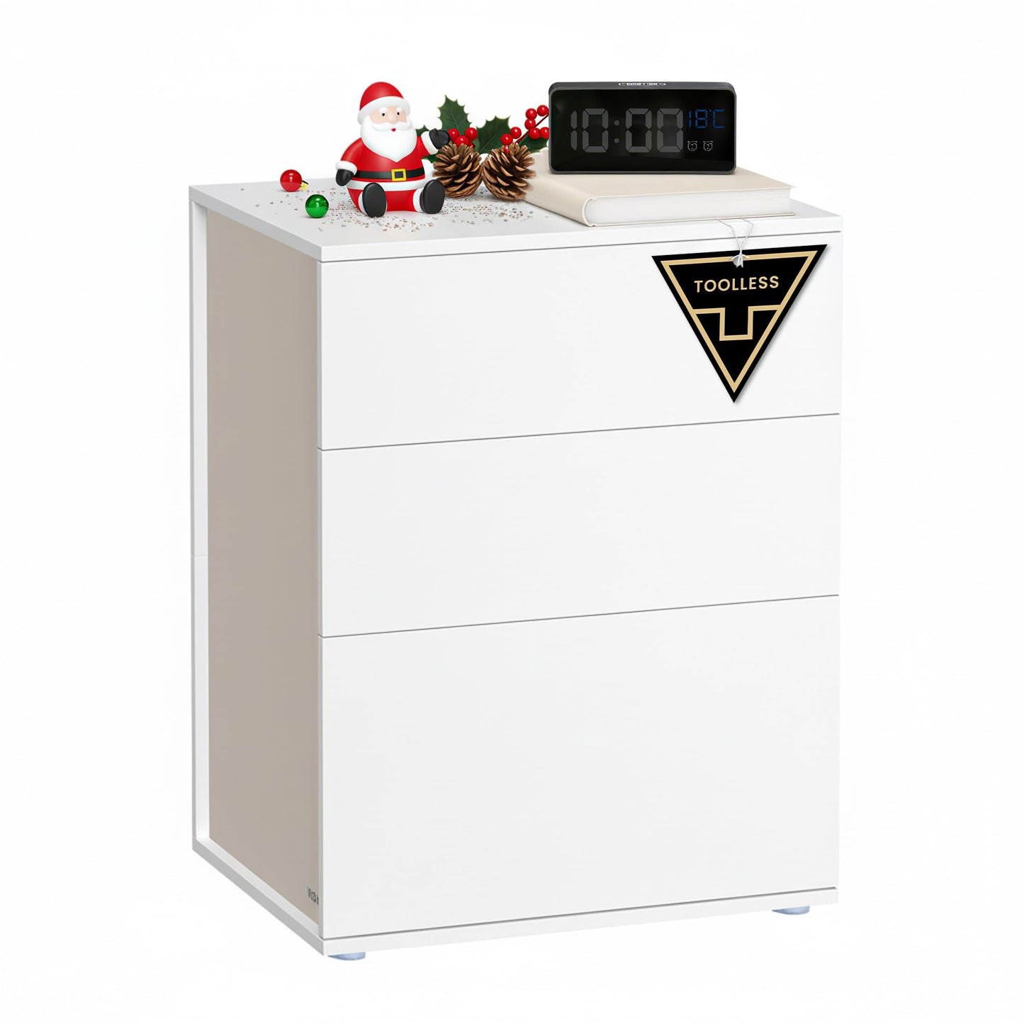 VASAGLE Bedside Table Set of 2, Toolless Technology, Super Fast Tool-Free Assembly, Side Table 3 Drawers, Bedside Cabinet, Bedroom, Living Room, Ink Black/Cappuccino Beige LET779B01