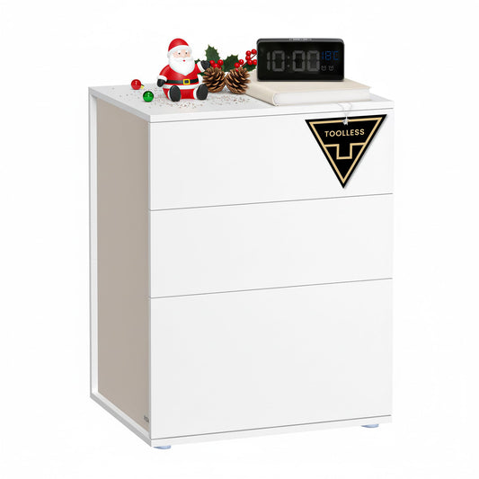 VASAGLE Bedside Table Set of 2, Toolless Technology, Super Fast Tool-Free Assembly, Side Table 3 Drawers, Bedside Cabinet, Bedroom, Living Room, Ink Black/Cappuccino Beige LET779B01