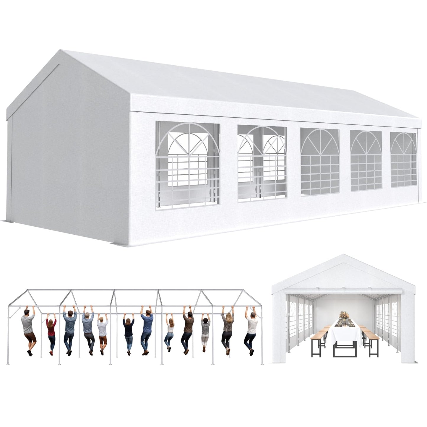 JUMMICO Gazebo Party Tent 4 x 6 Waterproof Stable Garden Tent UV Protection 50+ Tent 170 g PE Tarpaulin Marquee Beer Tent Garden Gazebo for Garden, Party, Festival, Wedding, White