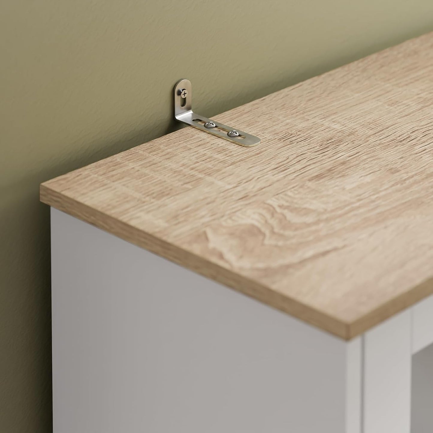 SoBuy FSB101-W Tall Cabinet with Glass Doors and Tilting Compartment, Kitchen Cabinet with Microwave Compartment, Sideboard Chest of Drawers with Doors and Drawers for Kitchen, Living Room & Storage