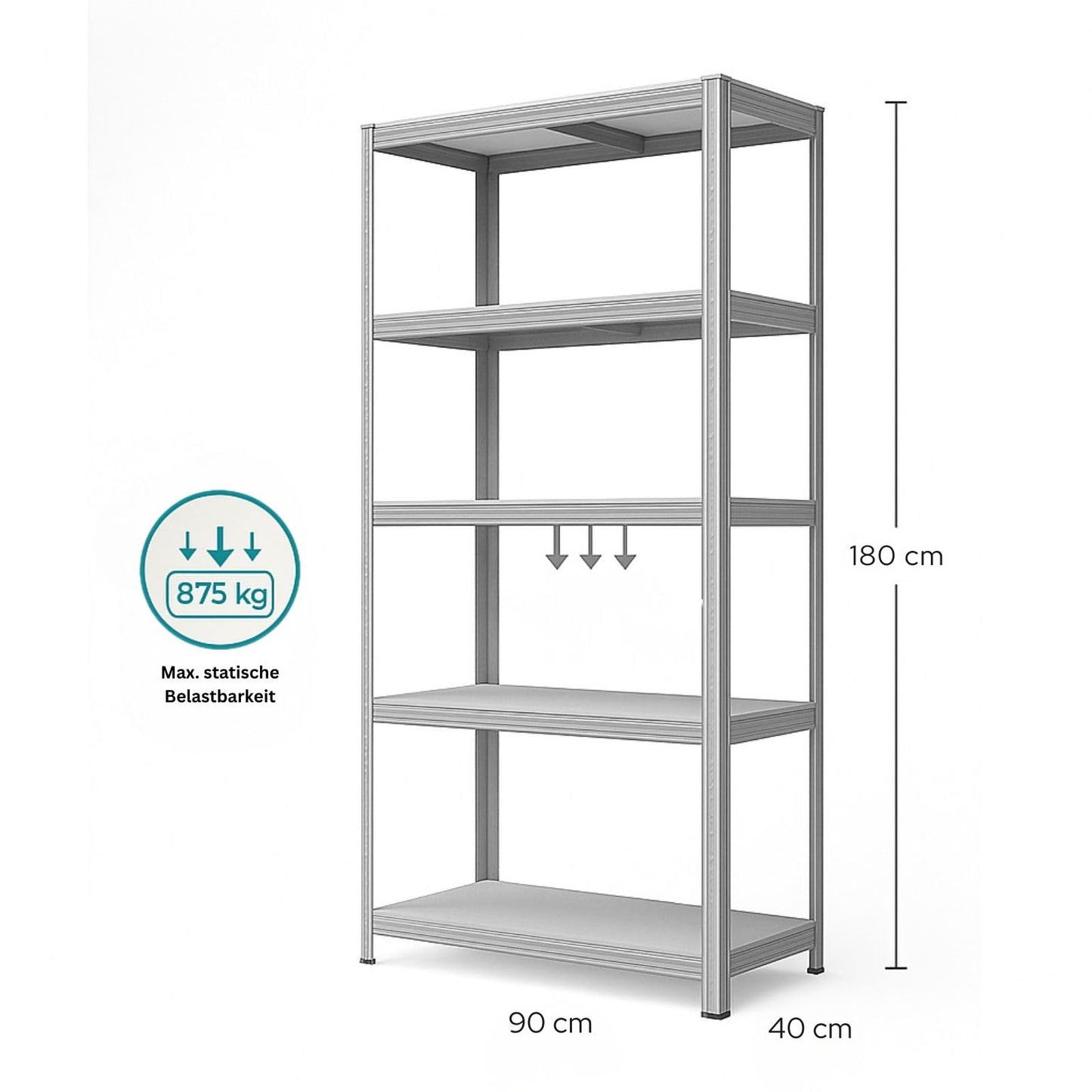 OfficeMarshal Double Pack Heavy Duty Shelves Black, 180 x 90 x 40 cm, Boltless Shelf, Storage Shelf, Standing Shelf, Plug-In System, Can be Assembled without Tools (Lakota)