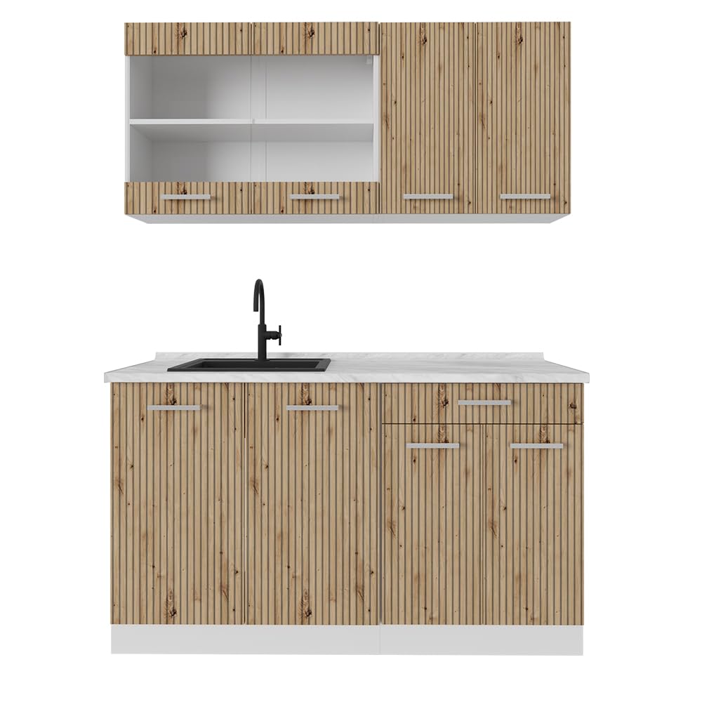 Vicco Single Kitchen R-Line, Blue/Grey/White, 140 cm, AP Anthracite