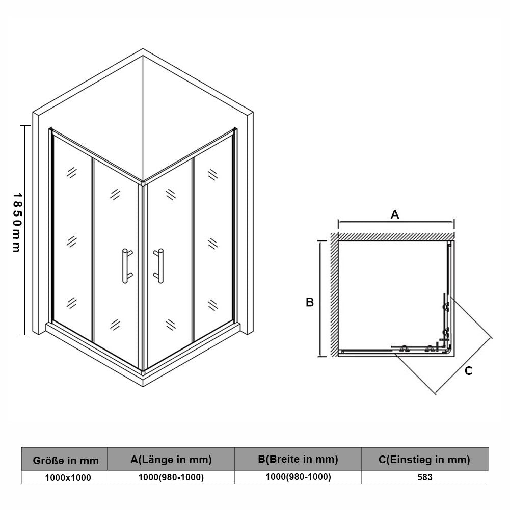SONNI 80 x 80 cm Corner Entry Shower Cubicle without Shower Tray, Safety Glass Sliding Door Corner Shower Enclosure Shower Sliding Door Glass