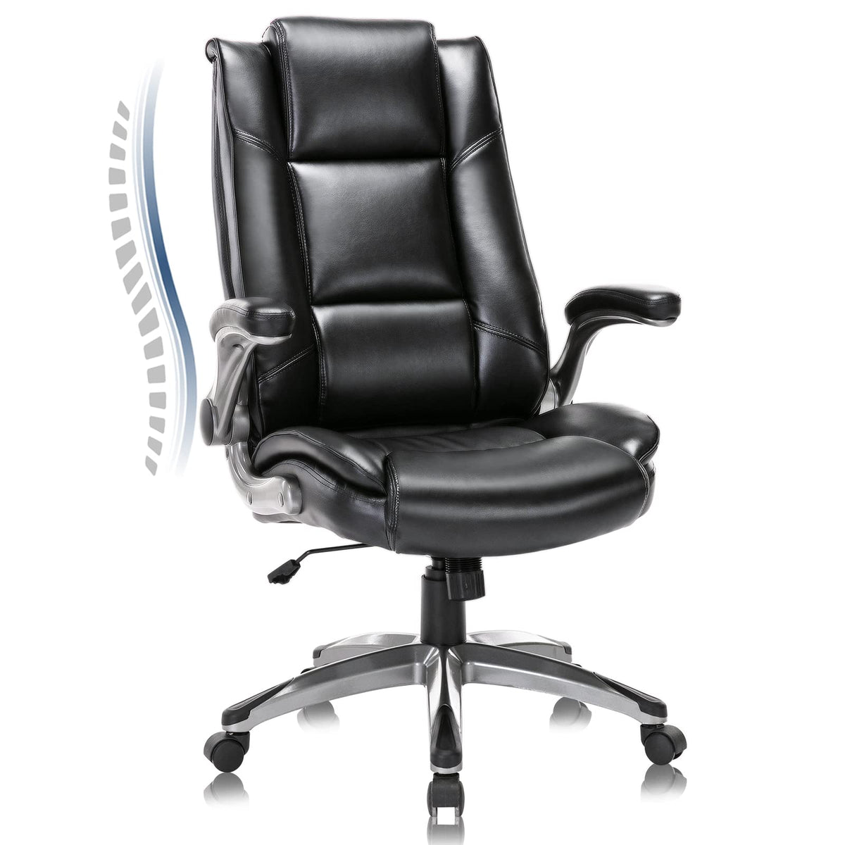 COLAMY Leather Executive Chair - Ergonomic, Extra Wide Seat with Pocket Spring Core, Maximum Load 136 kg, Breathable & Comfortable for Home Office (Black)