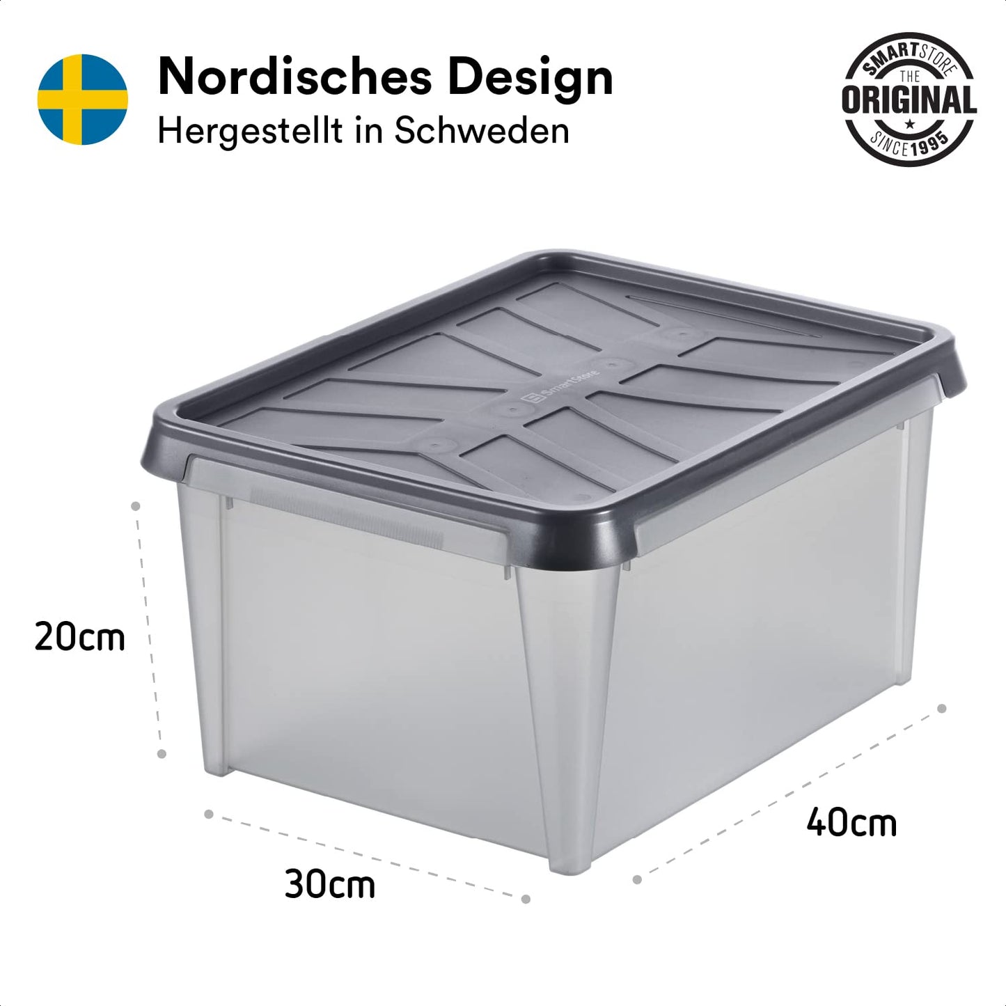 SmartStore Storage Box with Lid 55 L Waterproof Plastic - Set of 4 - Frosted - Nesting & Stackable on Top of Each Other - Food Safe & BPA Free - IP44 - L60 x W40 x H35 cm