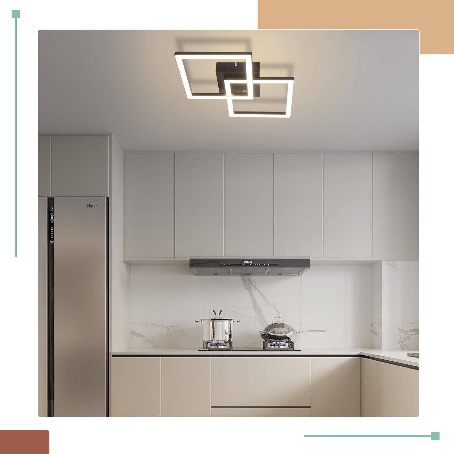 Homefire LED Ceiling Light, Kitchen, 24 W, Kitchen Lamp, Black, Living Room Lamp, Modern Design, Hallway Lamp, Warm White, Hallway, Bedroom Lamp, Square, for Living Room, Bedroom
