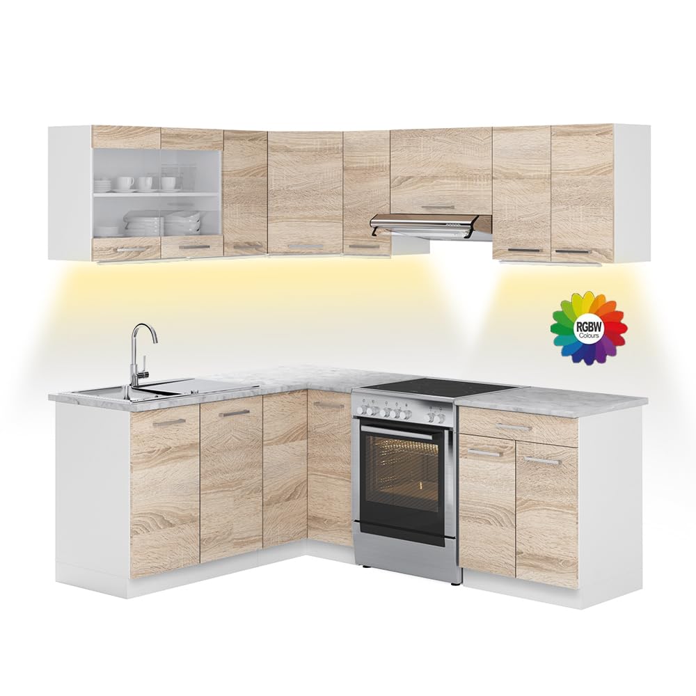 Vicco Rick Corner Kitchen Unit L Shape White High Gloss 267 x 167 cm AP Marble