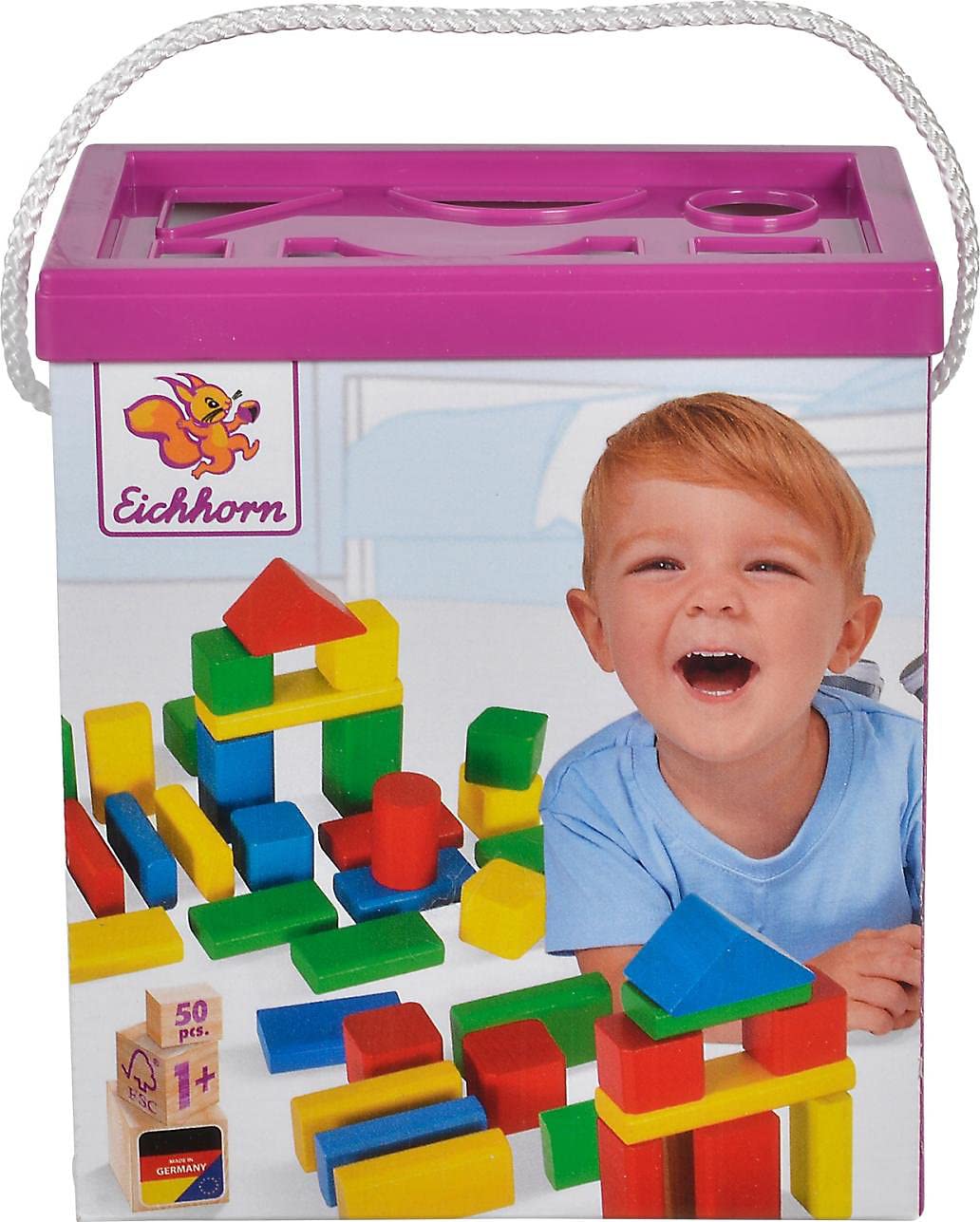 Eichhorn Colourful Wooden Building Blocks In One Shape, 25 mm