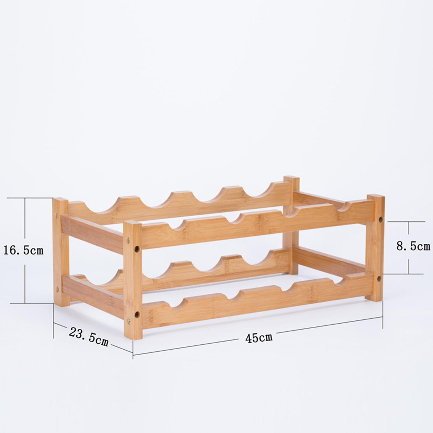 Wine Rack, Small Bottle Rack Storage Holder, Natural Bamboo Bottle Holder, Wine Bottle Shelf for Kitchen, Countertop, Cellar, Bar, Cabinet (2 Tiers, 8 Bottles)