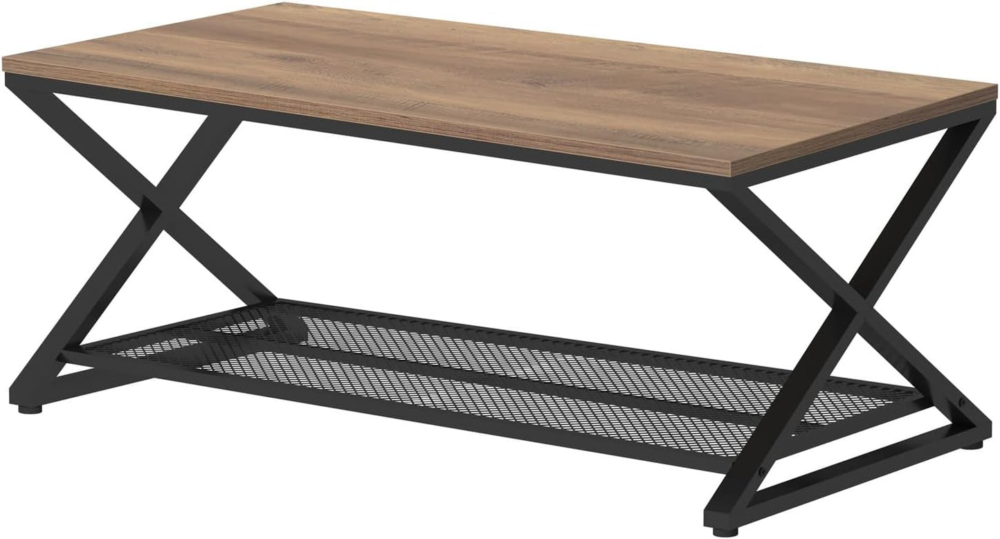 LVB Rectangular Coffee Table, Living Room Table, Sofa Table, Side Table, Wood, Metal, Living Room Furniture, Coffee Table, Vintage Retro Industrial Design, 120 x 60 x 45 cm