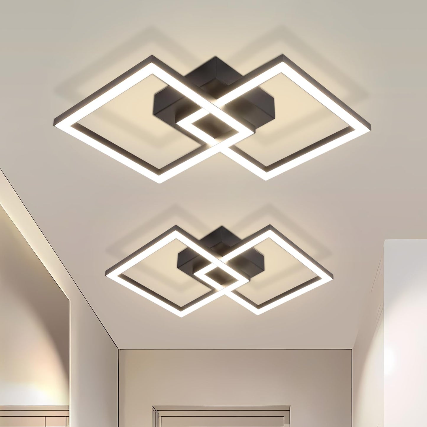 Homefire LED Ceiling Light, Kitchen, 24 W, Kitchen Lamp, Black, Living Room Lamp, Modern Design, Hallway Lamp, Warm White, Hallway, Bedroom Lamp, Square, for Living Room, Bedroom