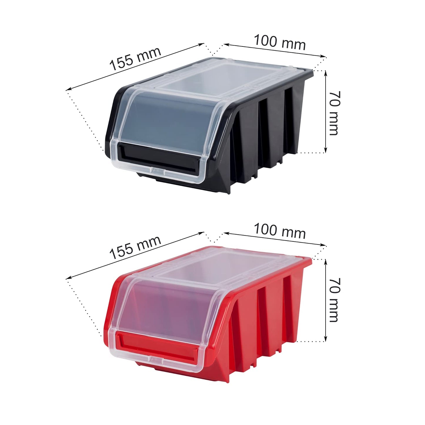 PAFEN Storage System, Stacking Boxes with Lid, Wall Shelf, 772 x 390 cm, Pack of 24 Boxes, Tool Wall, Workshop Shelf, Chute Rack, Black/Red