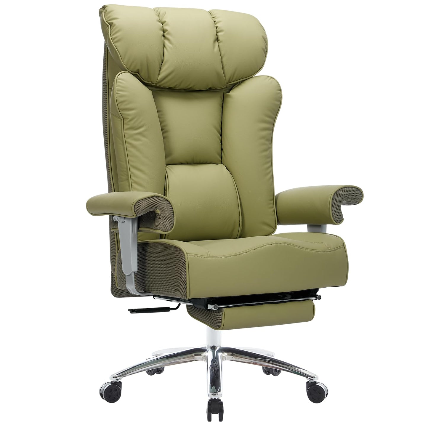 Efomao XXL Office Chair 200 kg with Footrest, Faux Leather Executive Chair with High Backrest, Adjustable Padded Armrests, Lumbar Support for Home or Office, Sturdy Computer Chair, Brown