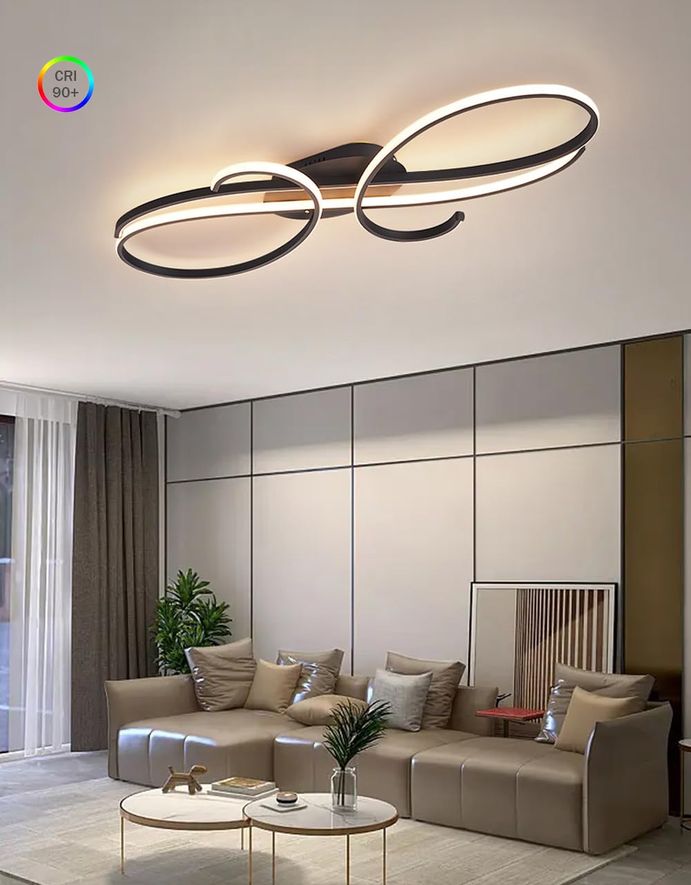 WSXEDC Moderne Kreative LED Deckenleuchte Dimmbare Metall Chrom für die Augenpflege Deckenlampe Mit Fernbedienung für Wohnzimmer Schlafzimmer Esszimmer Flure Gold 60cm