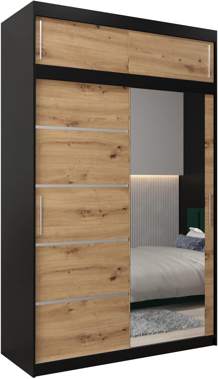 MEBLE KRYSPOL Verona 2, 250 cm Bedroom Wardrobe with Three Sliding Doors, Mirror, Clothes Rail and Shelves, 250 x 200 x 62 cm, Matt Black