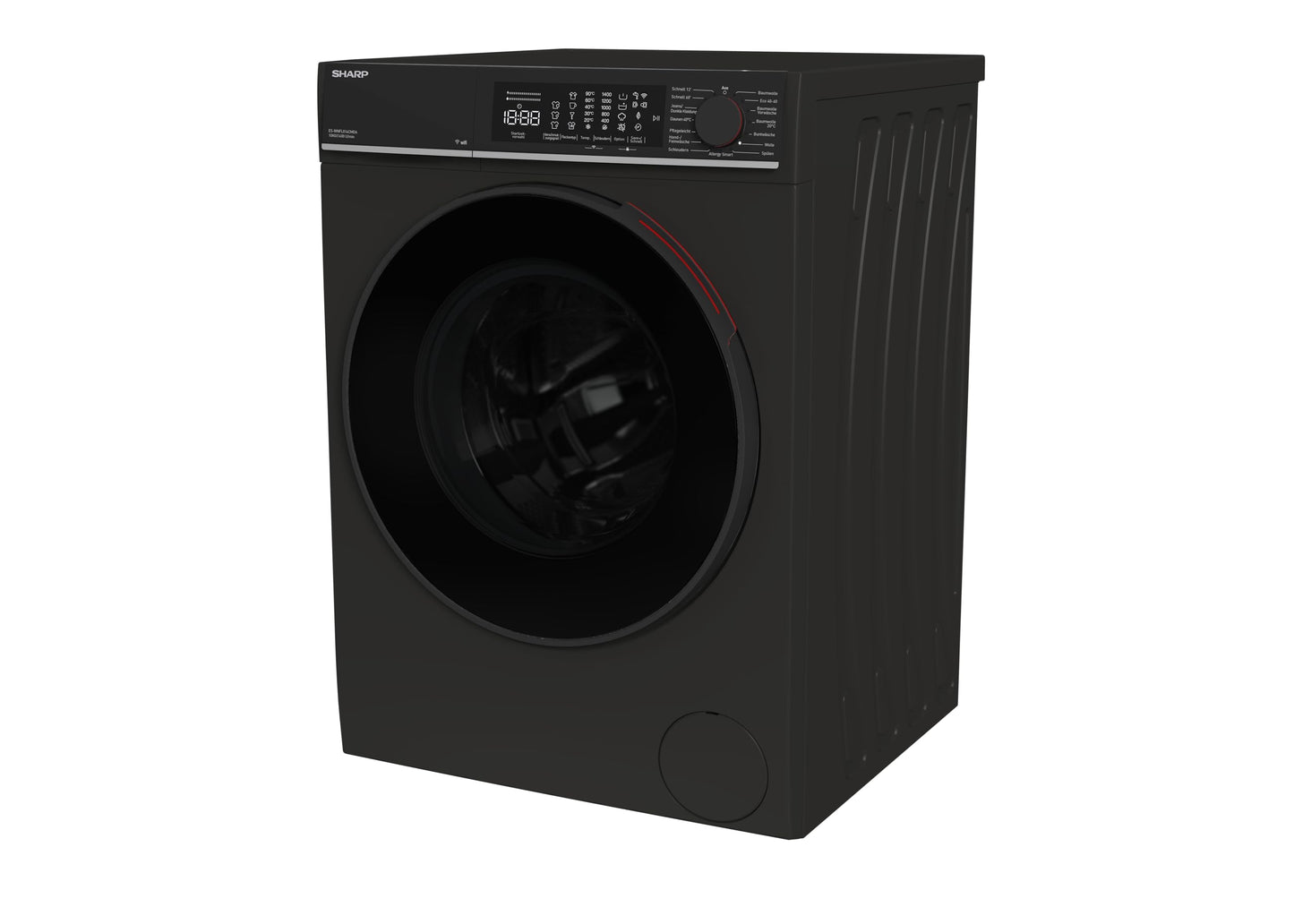 Sharp ES-WNFL914CMDA-DE Washing Machine, 9 kg, 1400 rpm, Energy Efficiency Class A (-20%), Inverter Motor, AquaStop, AquaGuard, WiFi, LED Touch, Steam Function, Black