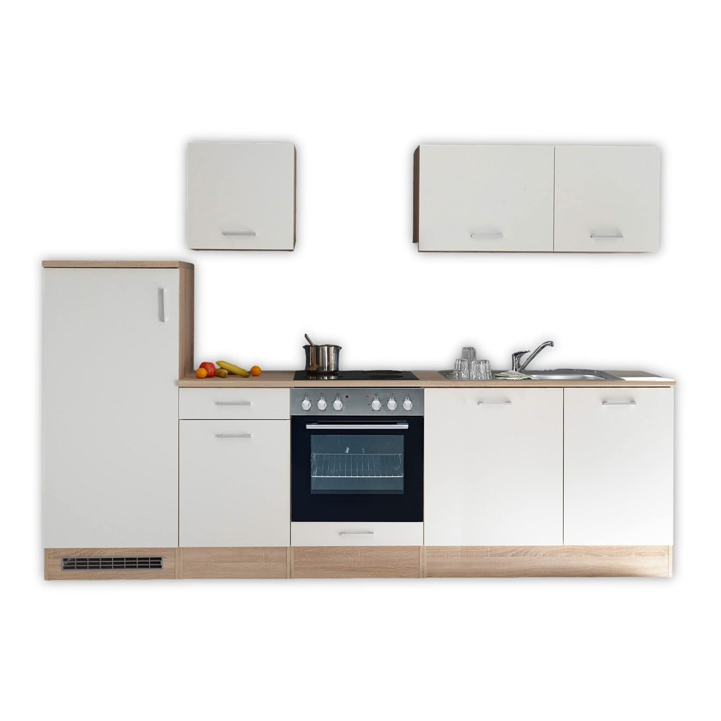 Stella Trading ANDY Modern Kitchen Unit without Electrical Appliances, Oak Sonoma Finish, White Matte, Spacious Fitted Kitchen, Plenty of Storage Space, 270 x 195 x 60 cm (W x H x D)