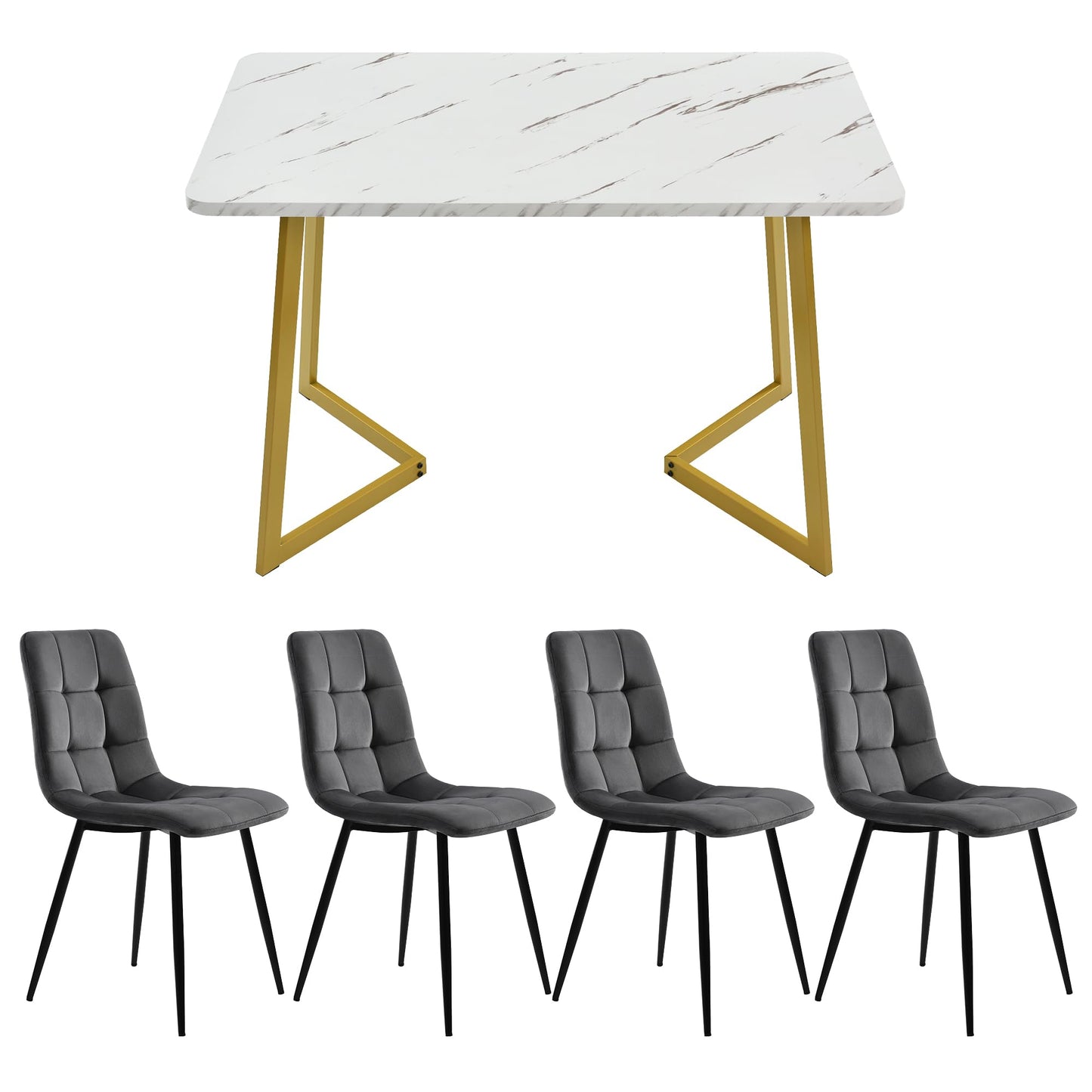 Ymkua Esstisch mit 4 Stühlen Set, 117x68x75 cm Rechteckiger Esstisch, Esszimmergruppe, Moderne Küche Esstisch Set, Esszimmerstuhl Küchenstuhl Set, Küchentisch Set für Wohnzimmer und Küche (Gray)