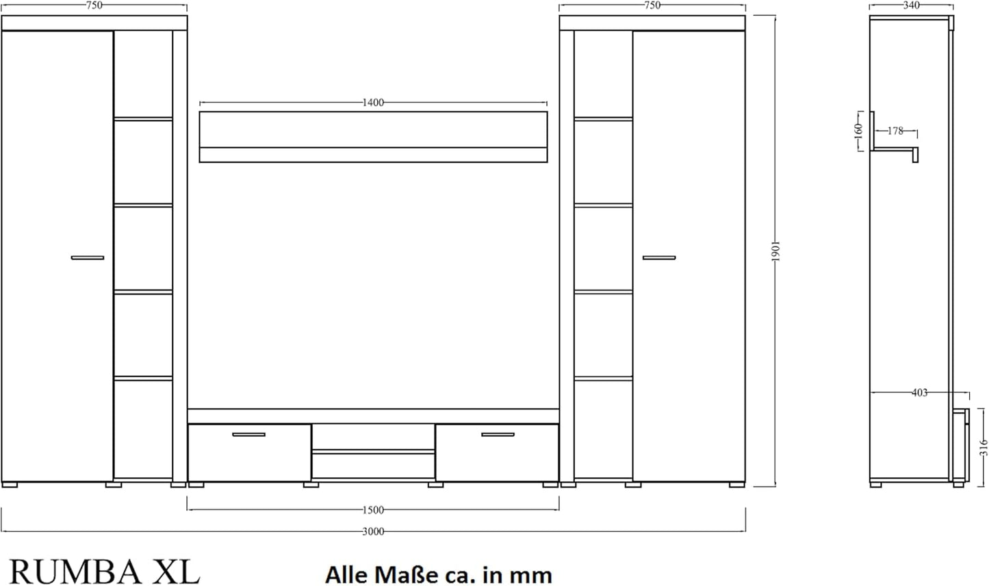 Kuechen-preisbombe Rumba XL Living Room Wall Unit Old Wood + Matera