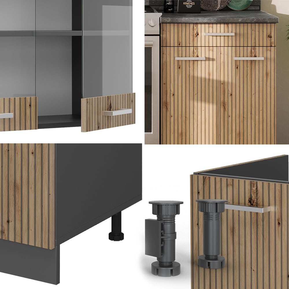 Vicco R-Line Kitchen Unit, White High-Gloss / Anthracite, 200 cm without Worktop