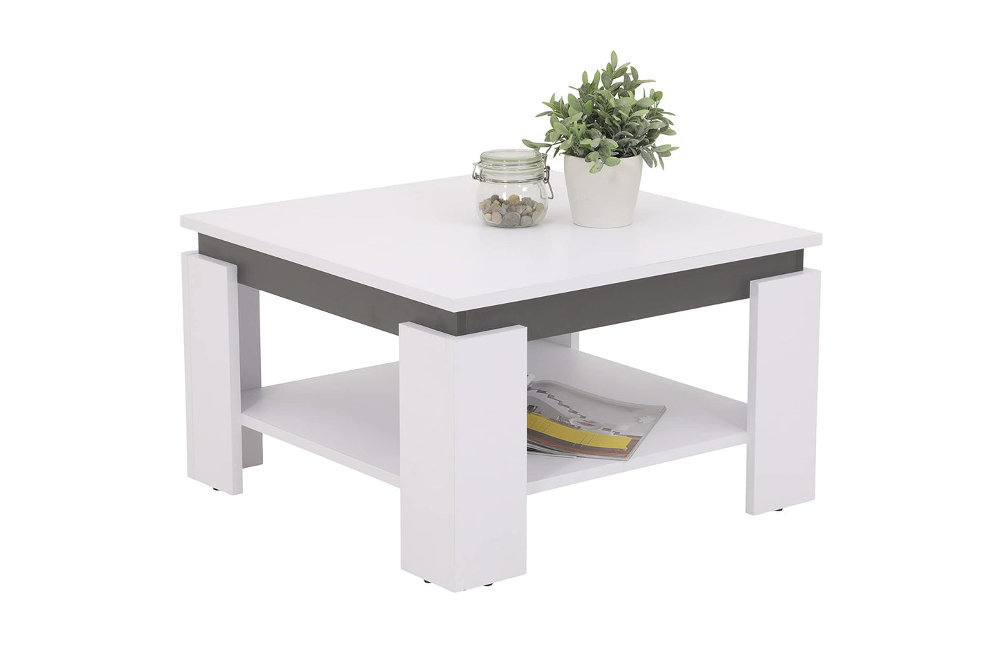 Hela Tische, Tim Coffee Table, Square Sofa Table, Melamine-Coated Wood Material, Coloured Table Wreath, Concrete Look/Anthracite, 68 x 68 x 41 cm