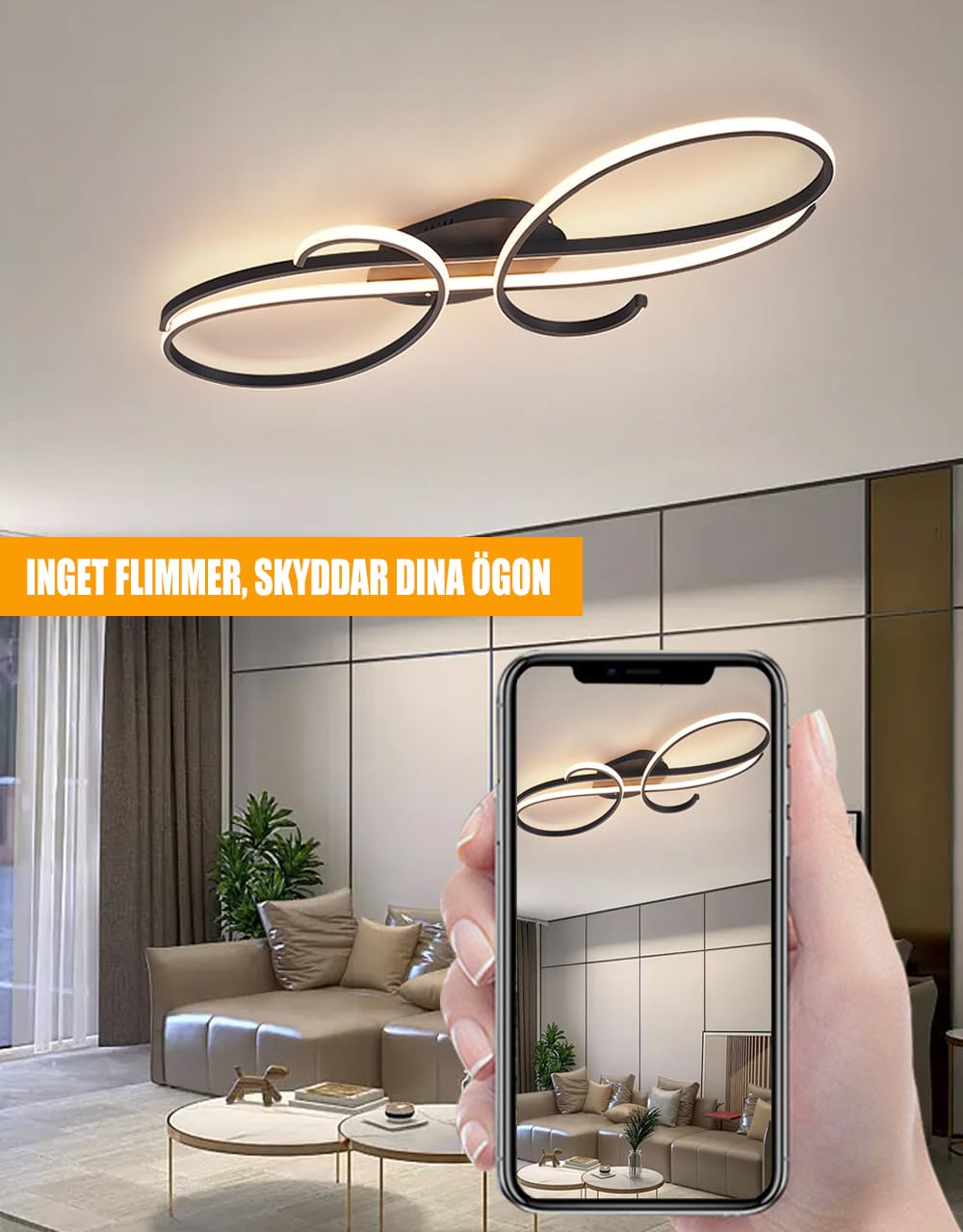 WSXEDC Moderne Kreative LED Deckenleuchte Dimmbare Metall Chrom für die Augenpflege Deckenlampe Mit Fernbedienung für Wohnzimmer Schlafzimmer Esszimmer Flure Gold 60cm