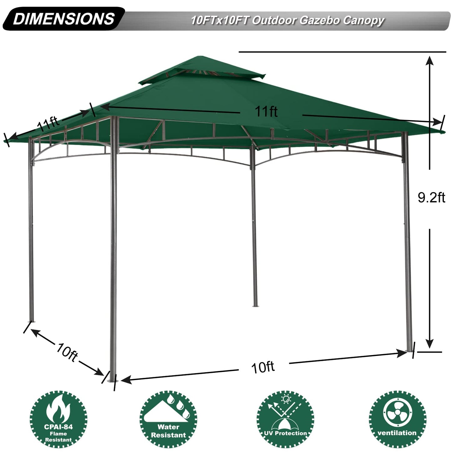 ABCCANOPY Pavillon 2.5x2.5m Wasserdicht Stabil Winterfest Gartenpavillon，Doppeldachweichdach Hinterhof-Partyzelt mit Netz für Schatten und Regen,Grau
