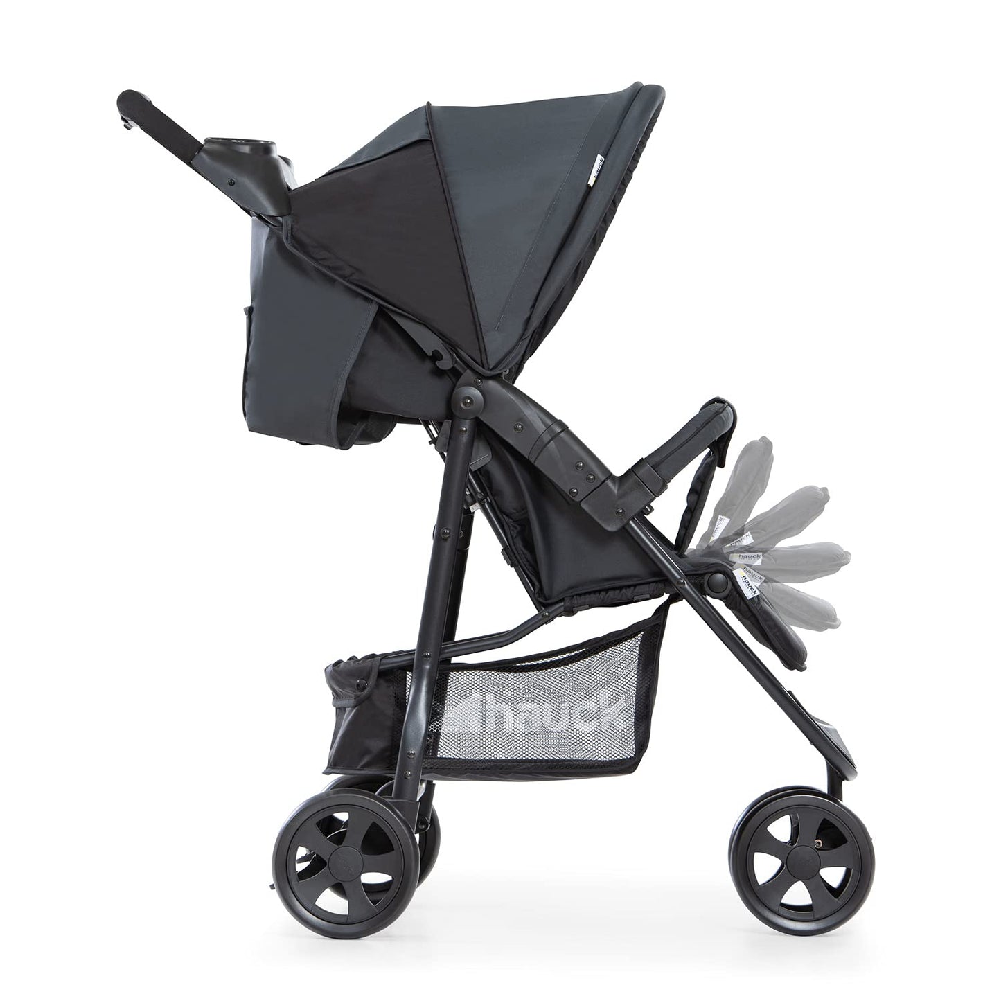hauck Citi Neo II, Caviar/Stone - 3 Wheeled Pushchair with Raincover, Cup Holder & Tray, Lightweight (only 7.5 kg), Compact & One Hand Folding, XL Basket, from Birth up to 22 kg