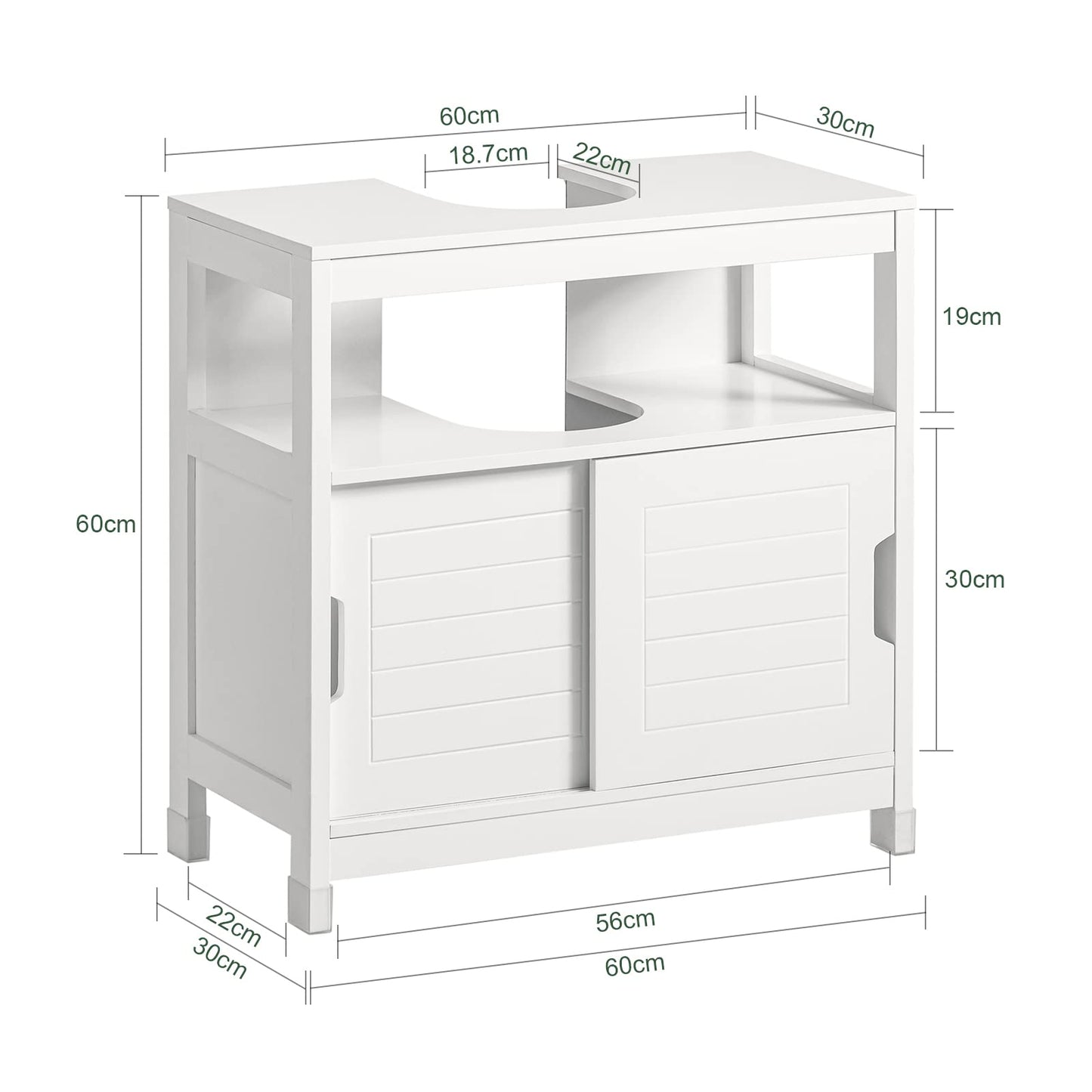 SoBuy FRG128-W Vanity Unit Bathroom Cabinet with Foot Pads, Vanity Unit for Bathroom, Bathroom Furniture, White, 60 x 61 x 30 cm