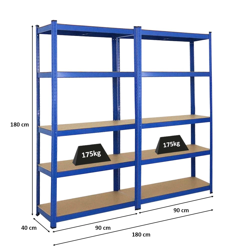 PROREGAL Gorilla Heavy Duty Shelving Unit H x W x D 180 x 90 x 40 cm Shelf Load 175 kg Galvanised Garage Shelving Basement Shelf Workshop Shelving Storage Shelving Boltless Shelving Unit