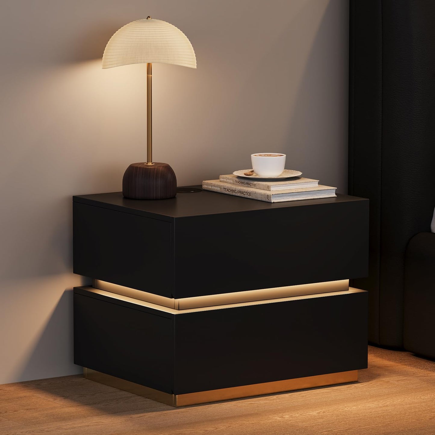 Homary LED Smart Bedside Table with Wireless Charging Station, Bedside Table with Drawers & USB Ports, Modern Bedside Table with LED Lighting for Bedroom (Led White, 3 Drawers)