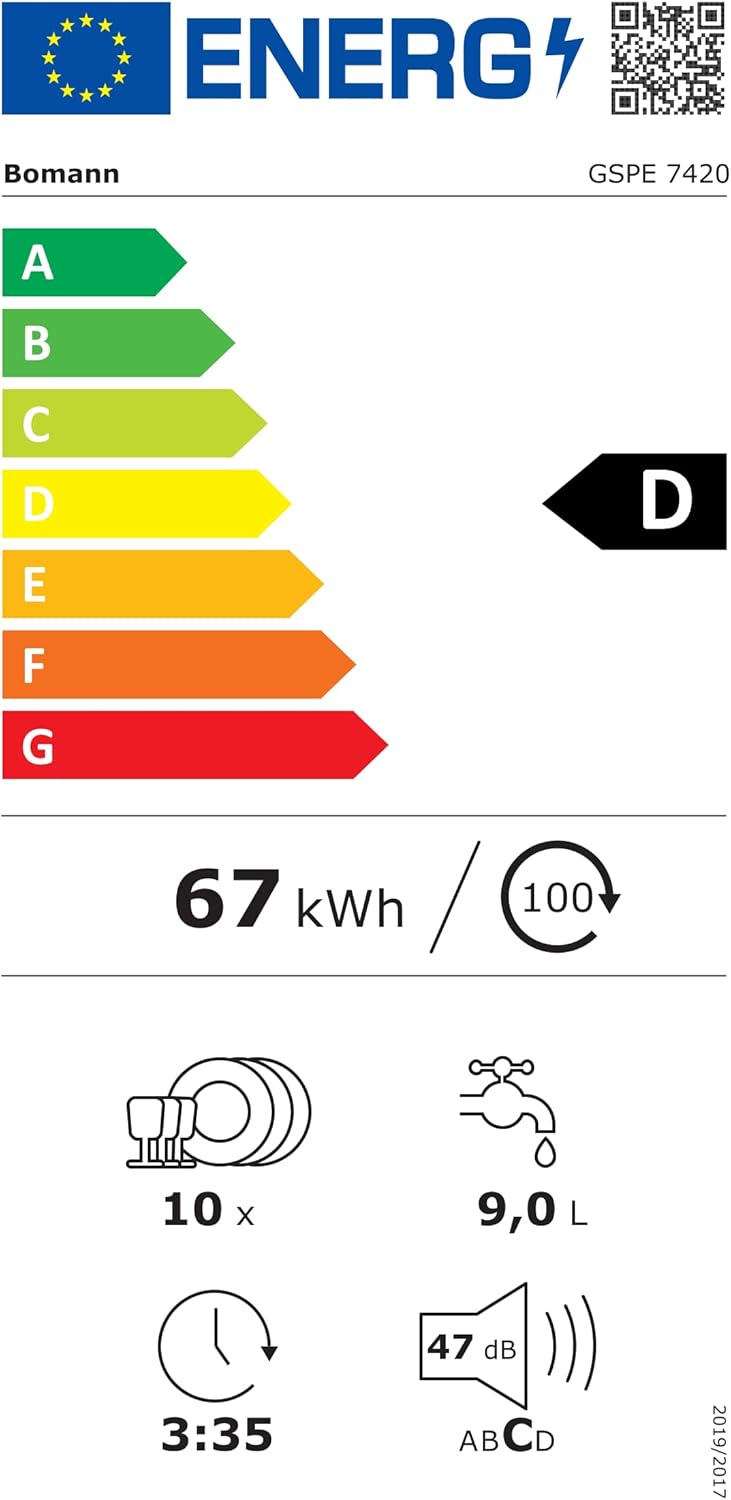 Bomann® Dishwasher 45 cm Fully Integrable | Dishwasher 45 cm for 10 Place Settings | Dishwasher 45 cm with 5 Programmes and 2 Spray Levels | Program Start Selection: 1-24 Hours | GSPE 7420 VI