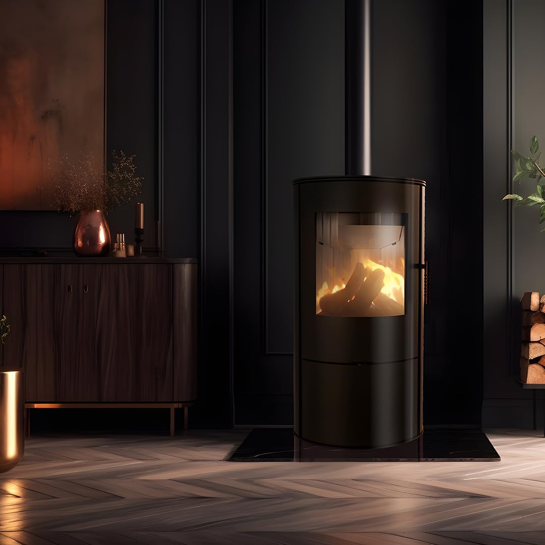 KRATKI Fireplace Made of Steel Rollo Ready Set Diameter 150 7 kW with Indoor Air Independent, Blass Cladding, Freestanding, BImSchV 2, Dust Outlet, 150 mm, EEK A Fireplace HKI