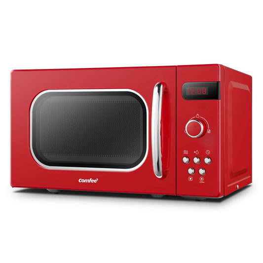 Comfee CMSN 20 si Mikrowelle / Solo-Mikrowelle mit 5 Leistungsstufen/ Innenbeleuchtung/ easy Defrost/360°Drehteller / Zwei Drehregler/20L/700W/ Silber