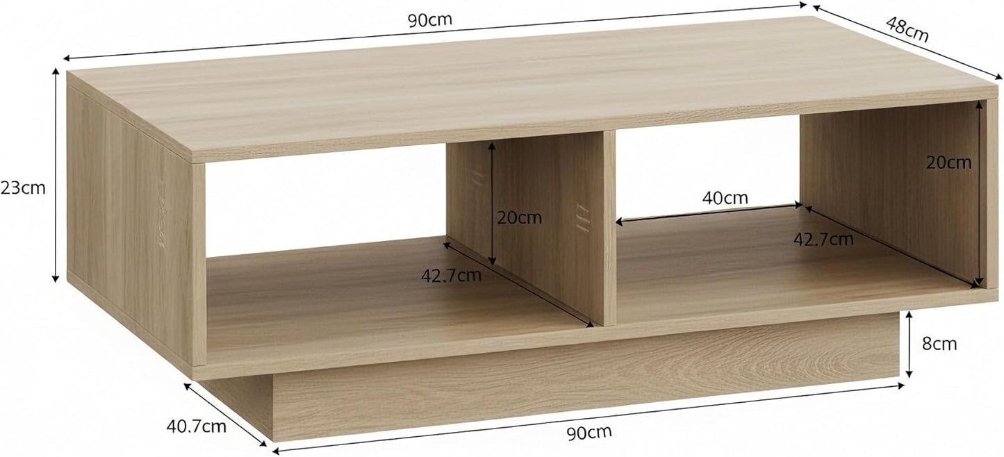 Coffee Table, White, Middle Table, Tea Table for Living Room, Modern and Stylish Rectangular Coffee Table with 2 Open Compartments, Rectangular Side Table, Sofa Table, for Bedroom, Office, 90 x 48 x 31 cm