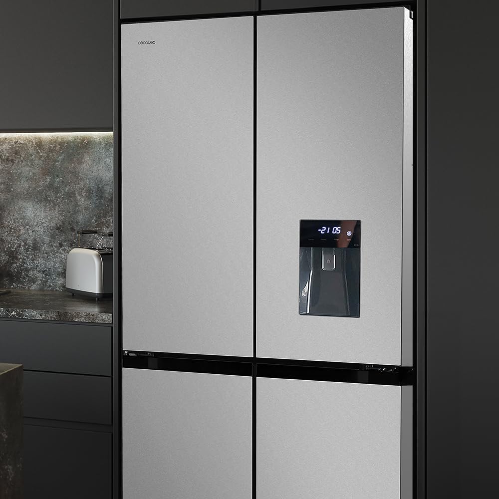Cecotec Amerikanischer Kühlschrank, 4 Türen, 564 l, Bolero, CoolMarket, 4D 564 Dark E. 183 cm hoch, 91 cm breit, Wasserspender, geringer Stromverbrauch, Invertermotor, Plus, Total NoFrost