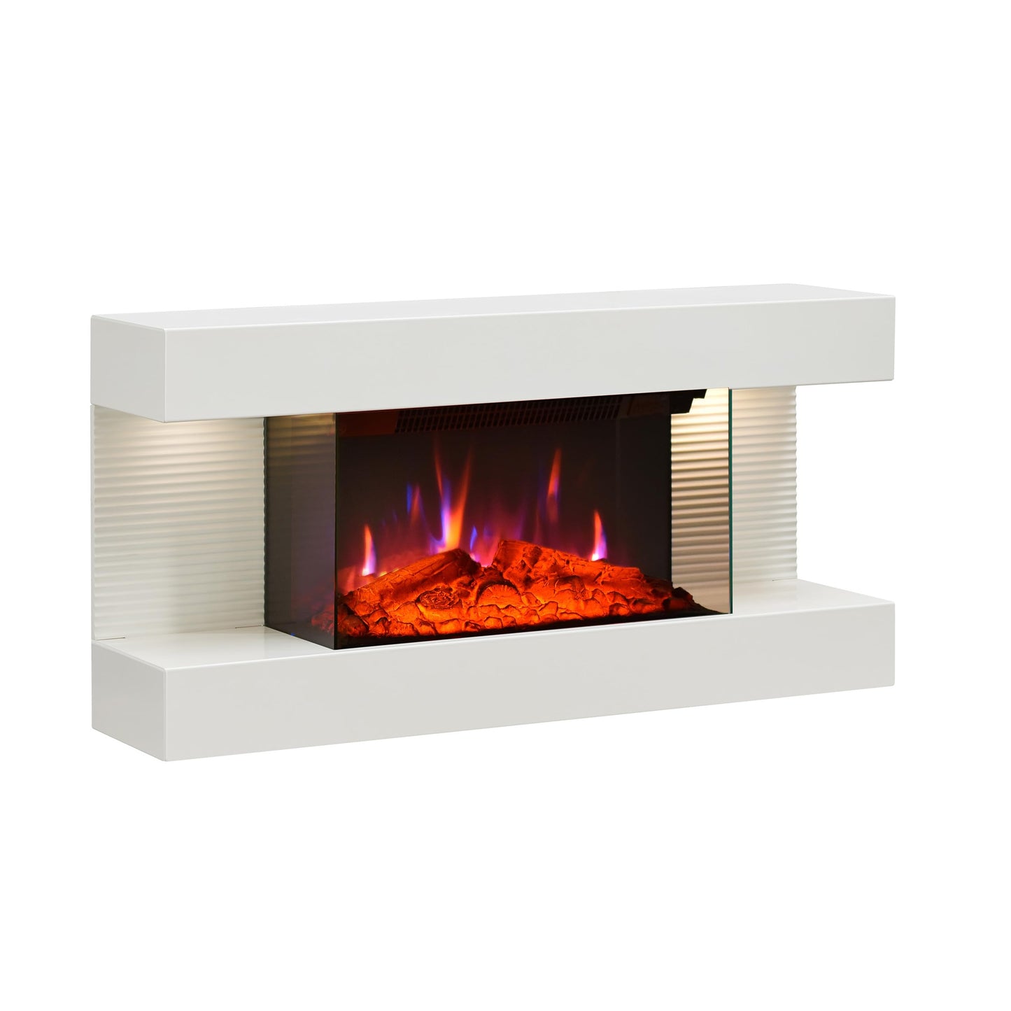 BALDERIA Ida Electric Fireplace, Electric Wall Fireplace with 3D Flame Effect, Electric Heater 1800 W, Fireplace with Remote Control, Start Control, Timer and Thermostat, White
