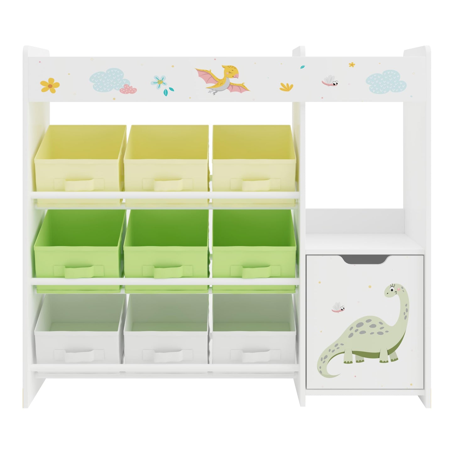 [en.casa] Kinderregal Søndreland Bücherregal für Kinder mit 9 Aufbewahrungsboxen Spielzeugregal mit Schrank 80 x 90 x 30 cm Spielzeug Aufbewahrung Ozean Motiv