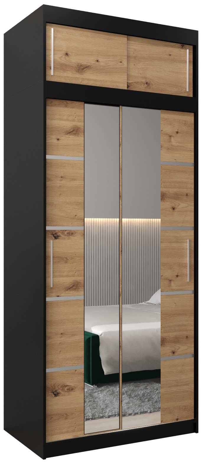 MEBLE KRYSPOL Verona 4 250 Bedroom Wardrobe Sliding Doors Cabinet with Mirror Wardrobe with Mirror Sliding Door Wardrobe Sliding Doors - 250 x 240 x 62 cm - Sonoma with Extension
