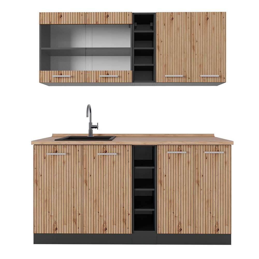 Vicco Single Kitchen R-Line White High Gloss / Anthracite 160 cm without Worktop