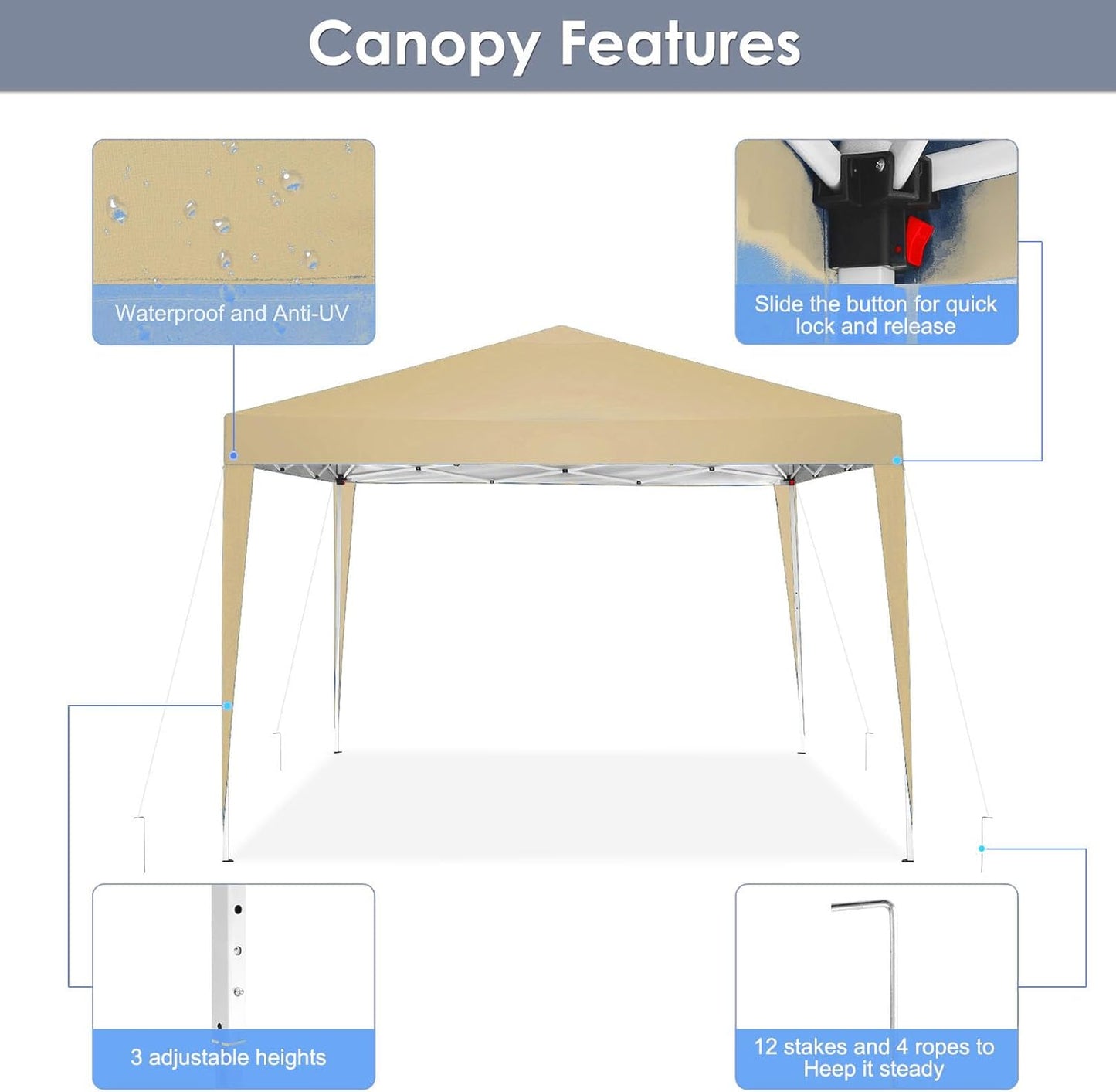 COBIZI Gazebo 3 x 6 Folding Gazebo Waterproof Stable Winterproof Foldable Party Tent with 6 Side Panels Pop Up Garden Gazebo UV Protection 50+ Height Adjustable for Beach Wedding Camping White