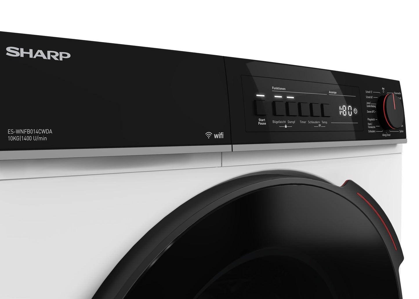 Sharp ES-WNFB214CWDA-DE Washing Machine, 12 kg, Energy Class A, 1400 rpm, Inverter Motor, AquaStop, WiFi App Control, Steam Function, Quick Wash, White