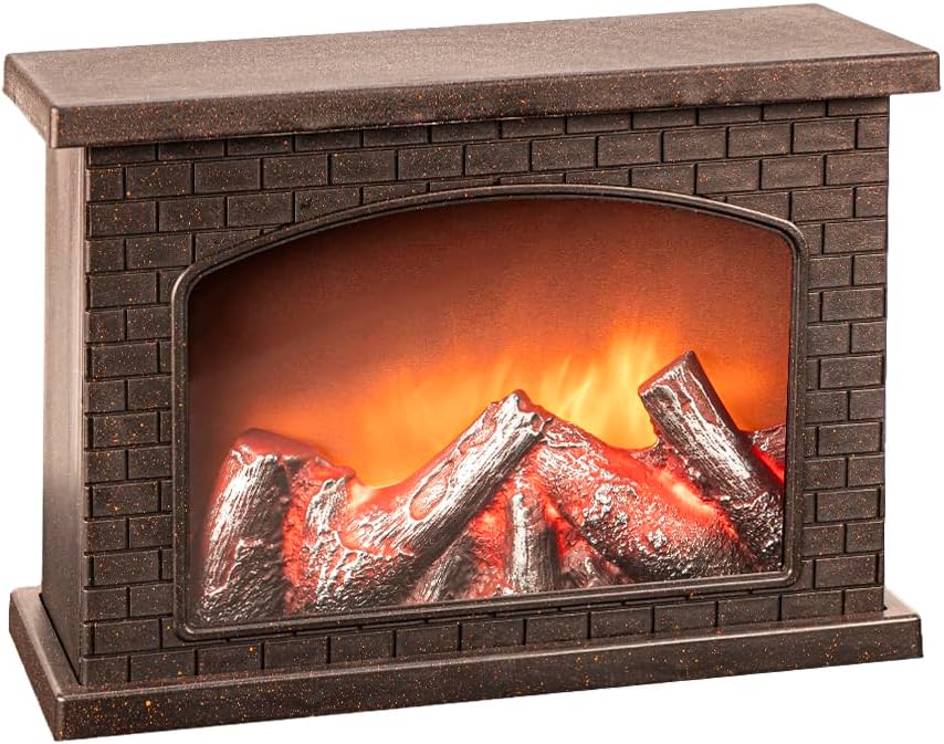 Ideen mit Herz LED Fireplace, Decorative Fireplace, Electric, Battery Operated, No Heating, Realistic Fire/Flame Effect, 28 x 11.8 x 19.8 cm, with Timer Function