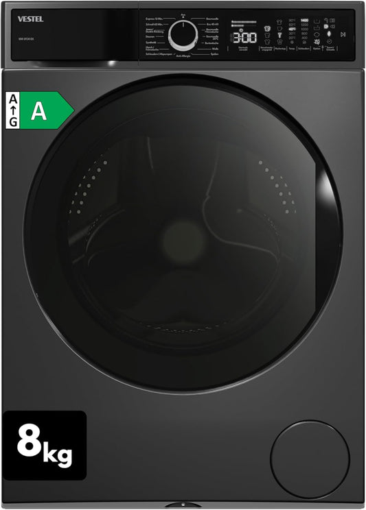 VESTEL WMI 89341 DX Washing Machine Front Loader, 8 kg, 1400 rpm, Inverter Motor, Steam, AquaStop + Switch, Dark Stainless Steel