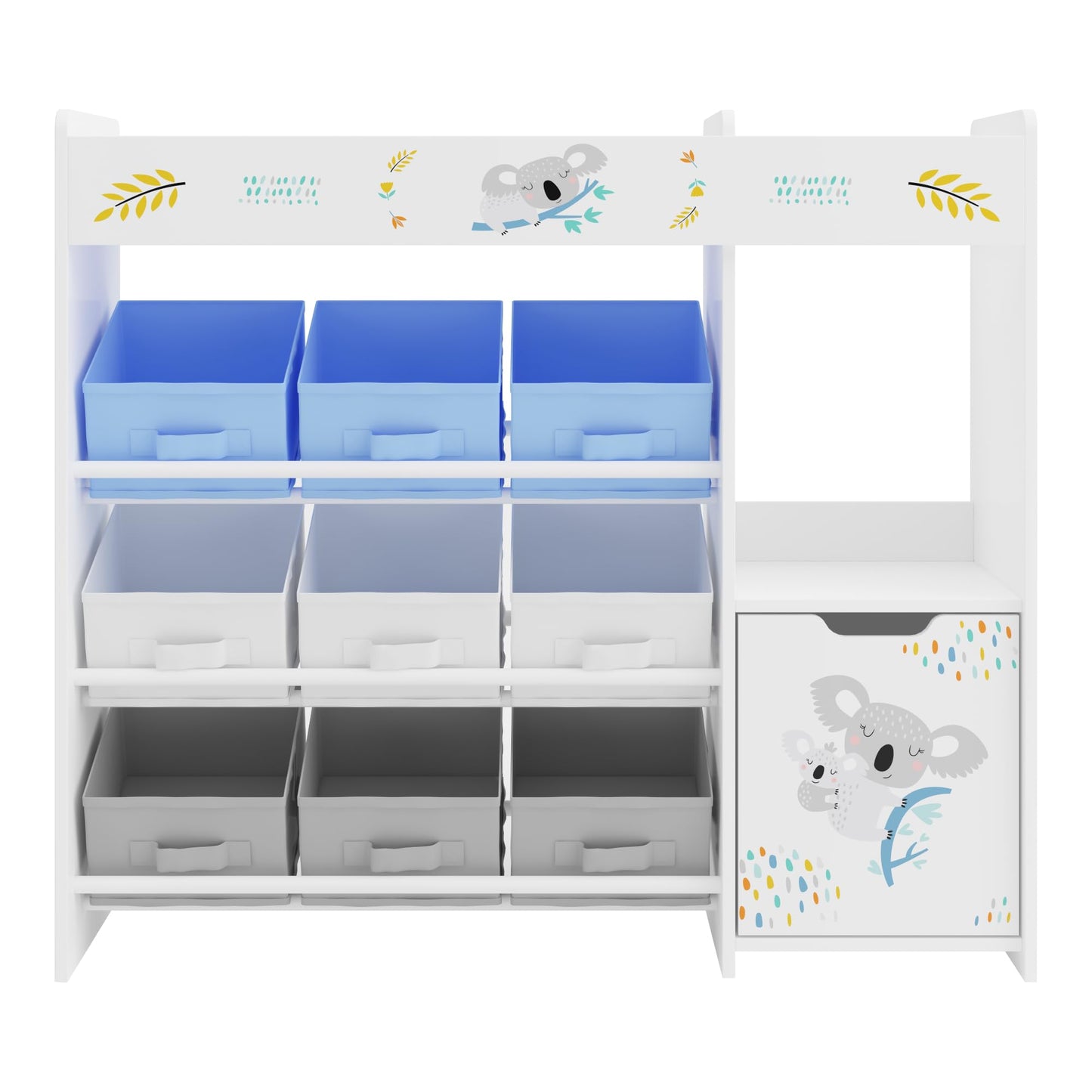[en.casa] Kinderregal Søndreland Bücherregal für Kinder mit 9 Aufbewahrungsboxen Spielzeugregal mit Schrank 80 x 90 x 30 cm Spielzeug Aufbewahrung Ozean Motiv